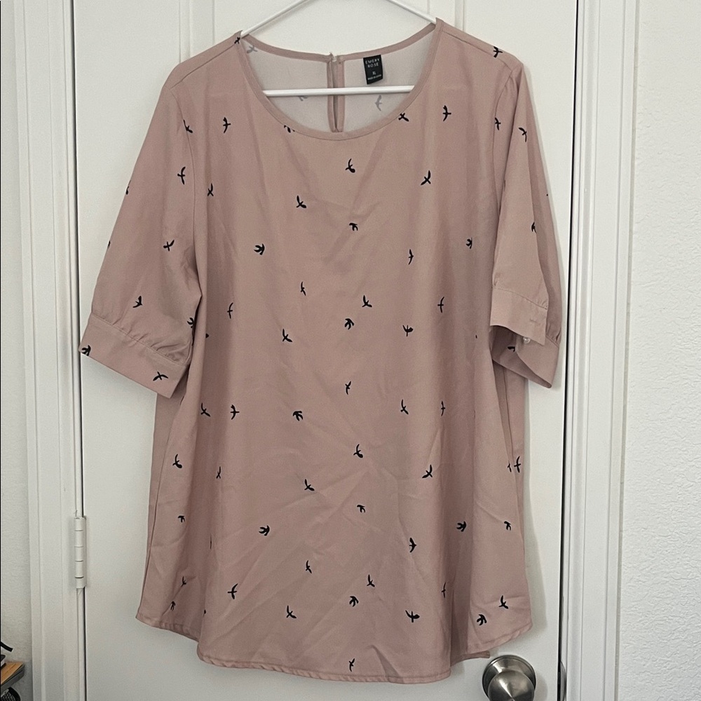 Elegant Pink Bird Pattern Blouse